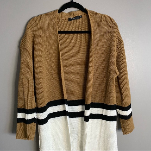 NAANAA Womens Long Line Color Block Knit Open Front Cardigan Size M/L - Picture 3 of 5